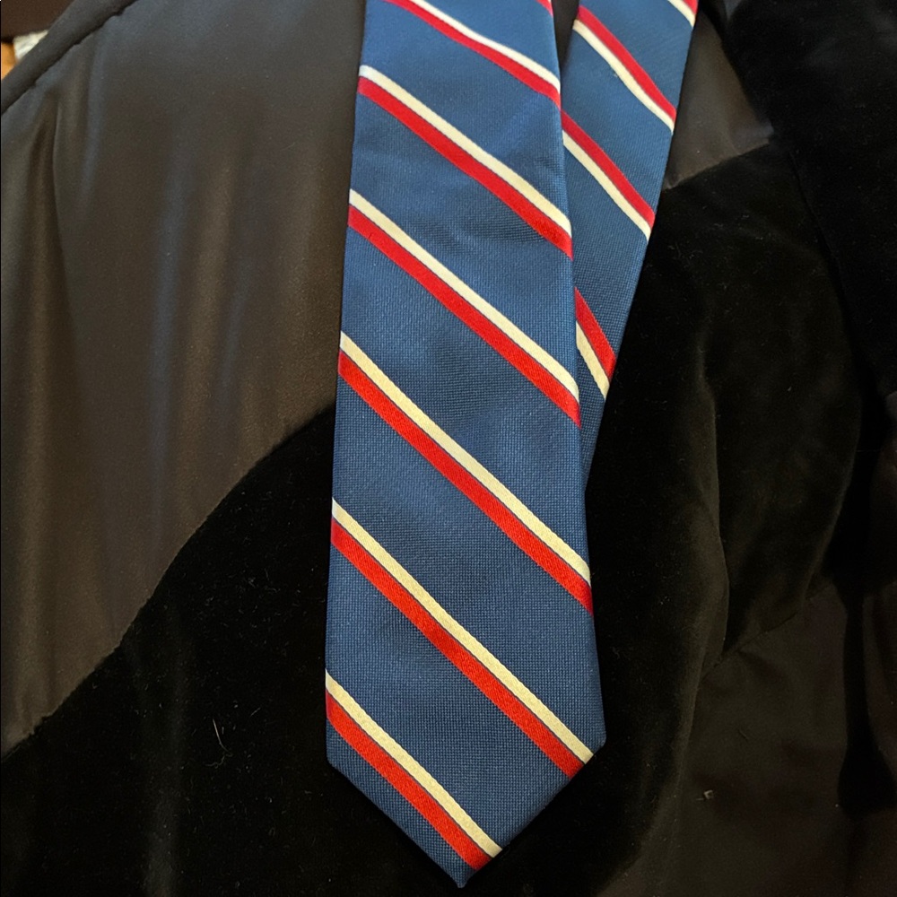 Classic Blue Striped Men's Tie with Red and White Accents